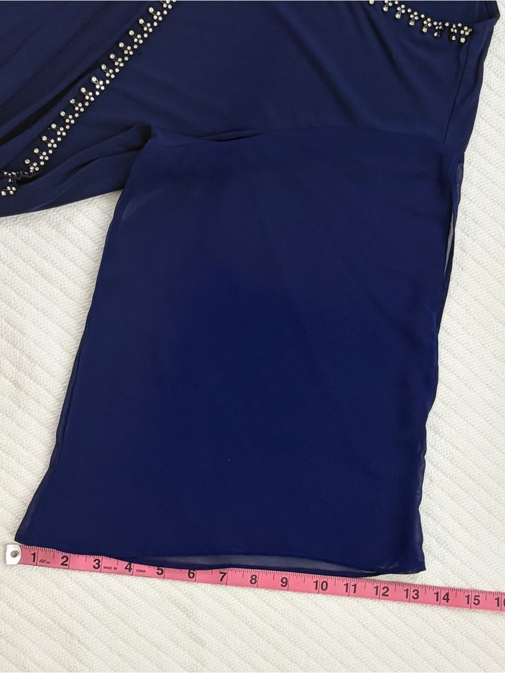 Women’s PLUS Carmen Royal Blue Embellished V-Neck Ruched Sheer Sleeve Blouse- 1X - Picture 8 of 13
